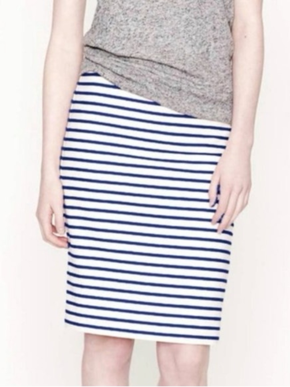 J. Crew White and Navy Striped Pencil Skirt